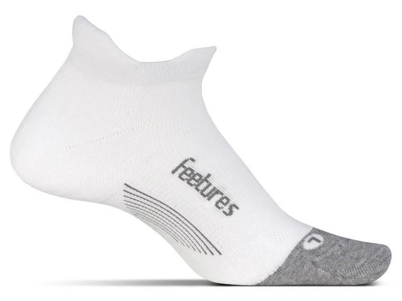 Feetures Elite Max Cushion No-Show Tab Socks White/Grey Large 3 Feetures Elite Max Cushion No-Show Tab Socks White/Grey Large